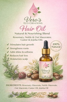 Vero's Eco-Creations Hair Oil 100% Natural Rosemary Nettle Oat Castor Jojoba