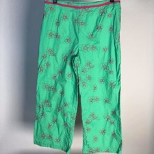Vintage Summer Green and Pink Floral Cotton Capri Pants Size 8 - Side Zip