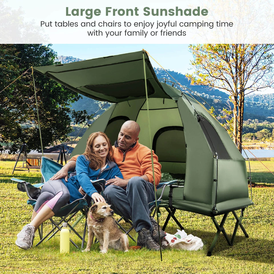 Tienda pop-up portátil compacta para 2 personas/cuna de camping con colchón de aire y saco de dormir Foto 3 de 4