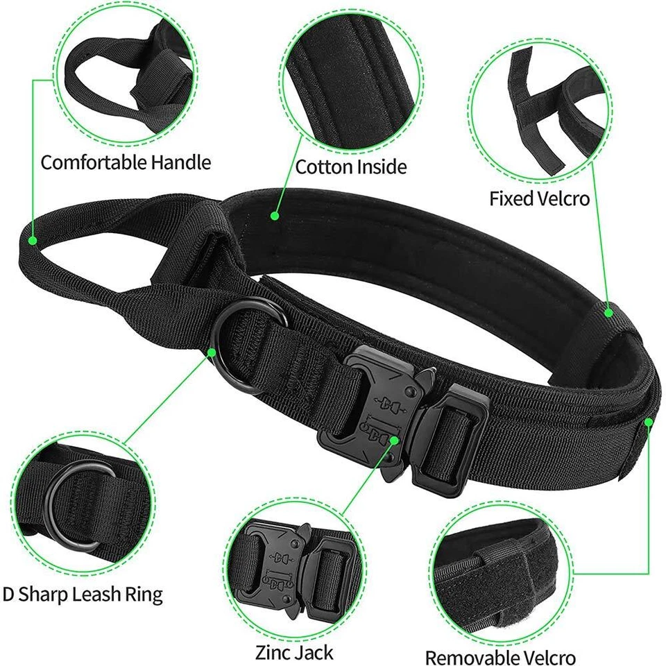 Tactical Dog Collar Large Training Military Heavy Duty Metal Buckle Black 2"Wide - Image 3 of 4