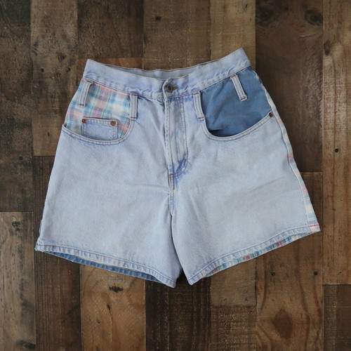 Mainframe 90s Pink Plaid & Denim Shorts Juniors Size 11 High Waist - 第 4/8 張圖片