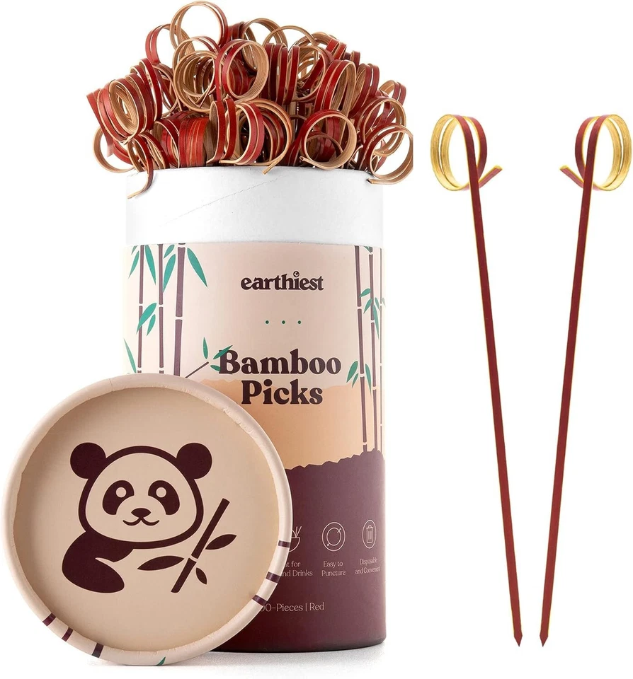 Paquete de 100 (JUEGO DE 2) Lazo de Bambú Más Terroso 6" Selecciones Pincho Cócteles/Aperitivos Foto 2 de 3