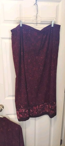 Emma James Liz Claiborne Skirt Set Burgundy Print Lined Long Slv Zip Elastic - Picture 4 of 9