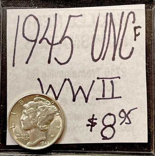 1945 P Mercury Silver Dime (UNC) Uncirculated Condition. WWII Era. ENN Coins