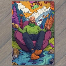 FLATCARD Elderly Man in Orange Chair Surreal Nature Background Retro Style Scene