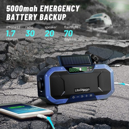 Waterproof Bluetooth Speaker Emergency Radio with Solar Power - AM/FM Hand Cr... - Picture 5 of 9