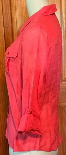 Talbots NEW Pink Blouse Size 12 Roll Tab Sleeves NWT 100% Cotton Pockets - Picture 5 of 10