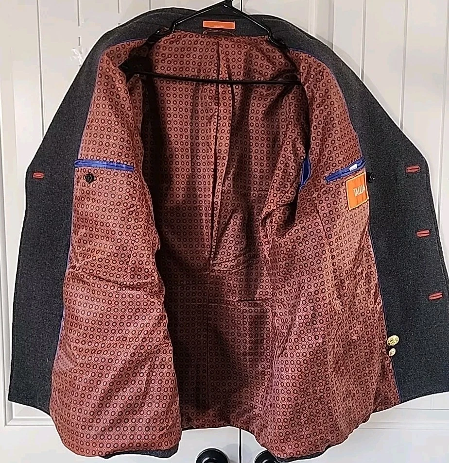 Chaquetón de lana gris Tallia para hombre botones dorados borde naranja talla M muy único elegante Foto 3 de 4