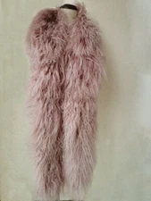 Real Mongolian Lamb Fur Scarf Long Curl Shawls Double Sides Neckerchief
