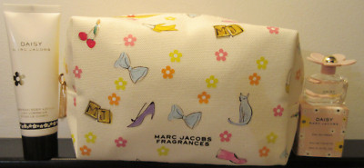 Marc Jacobs Daisy Set Mini EDP 0.13 oz Body Lotion 1.6 Coated Canvas Makeup Bag
