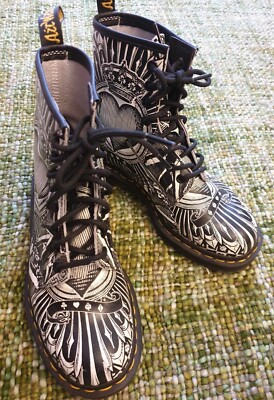 Dr Martens Playing Cards Black White Design Unisex Boots Size UK