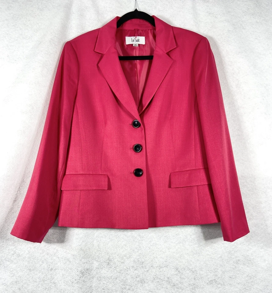 Le Suit 2 piezas Falda Traje Mujer’s 16 Rosa Negro Blazer Botón Manga Larga Usado en Excelente Condición Foto 3 de 4