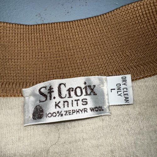VTG St. Croix Knits Zephyr Wool Cardigan Size L Ivory Old Money Academia Preppy - Picture 3 of 15