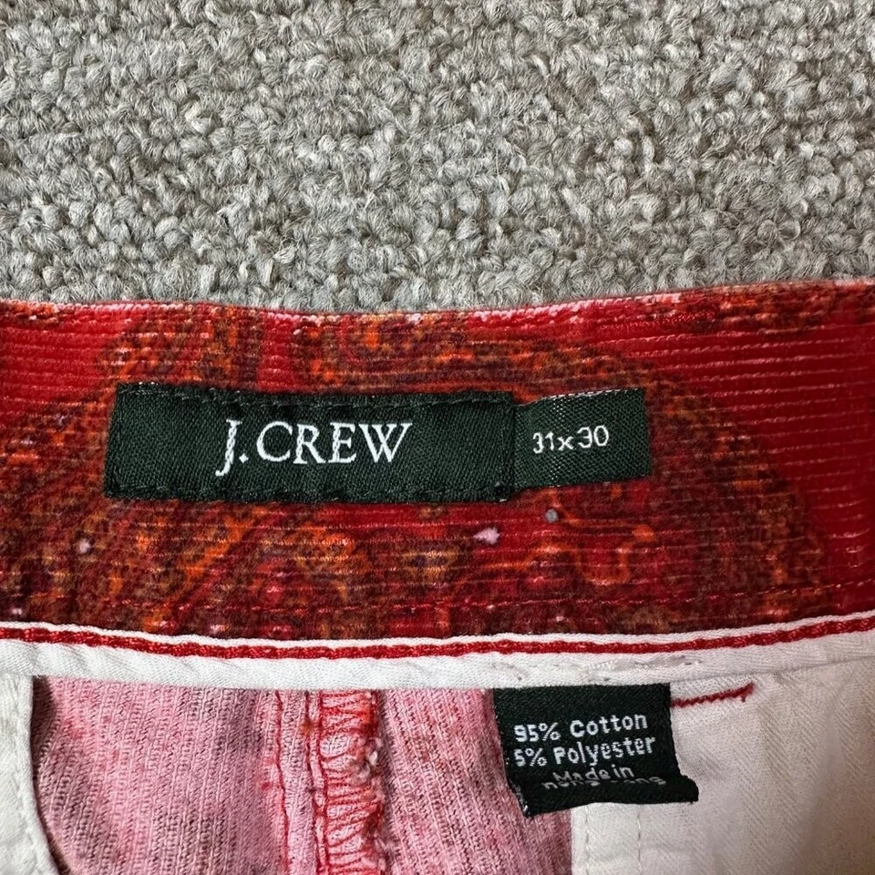 复古 J.Crew Paisley 红色西部灯芯绒裤子棉混纺男式 31 X 30 — 第 4/4 张图片