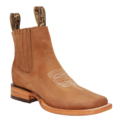 The Western Shops Men's Genuine Leather Square Toe Short Ankle Cowboy Boot