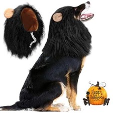 Lion Mane Black for Medium  Large Dogs - Adjustable Pet Costume with Faux Fu...
