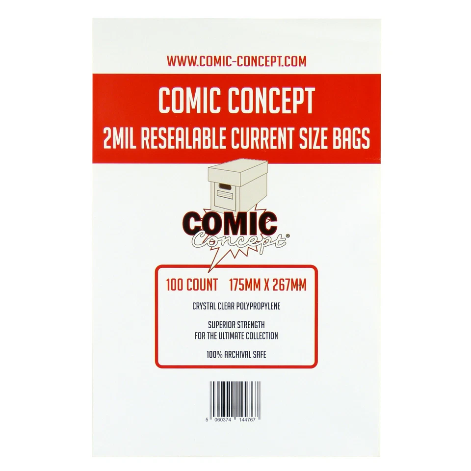 Comic Concept RESEALABLE Comic Bags -- CURRENT Size -- Great Value!!