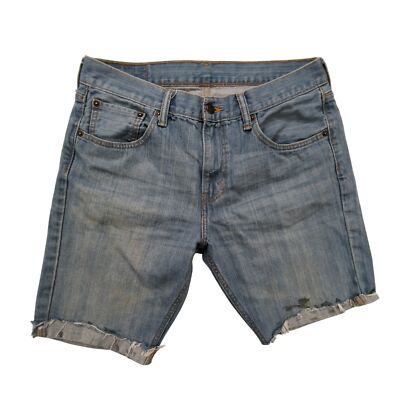 Levis 527 Shorts Mens 33 Distressed Denim Cutoff Frayed Blue Jean Zipper Fly