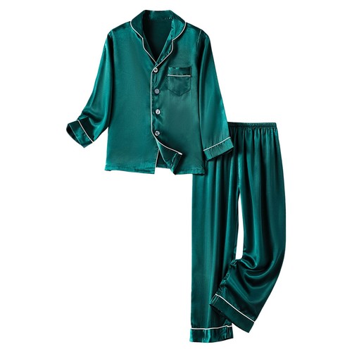 Girls Boys Kids Silk Satin Pajamas Set Button-Down Clothes Long Sleeve Sleepwear - Picture 20 of 27