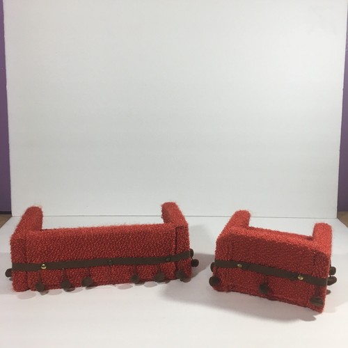 Vintage Doll Furniture Groovy 60's/70's Orange Brown Fringe Couch & Chair - Picture 5 of 7