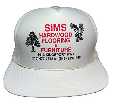Vintage Sims Hardwood Flooring Hat Cap Snap Back White Mesh Rope