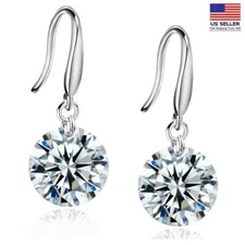 Deluxe Women Girl 925 Sterling Silver Earrings Crystal Tassel Simple Bling 0599