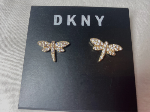 DKNY Gold Tone Pave Clear Crystal Stud Earrings New - 第 3/4 張圖片