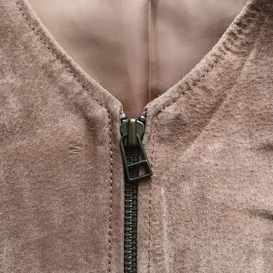 VINTAGE 90s Suede Leather Vest Sleeveless Zip Up Brown Jacket Size L Women VG+ - Image 4 of 4