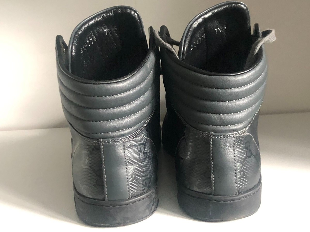 Gucci Logo High Top Sneakers GImprime Black Leather 224778 Gucci Logo High Top Sneakers GImprime Black Leather 224778