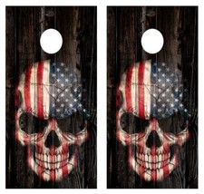 American Flag Skull Barnwood Cornhole Board Wraps FREE LAMINATE 2714