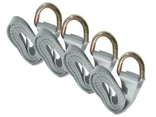 Silver Tie Down Lasso Strap 2" x 8 FT with D Ring Tire Wheel Cinch (4 Pack)