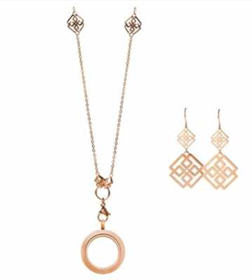 ORIGAMI OWL Rose Gold Greek Key LIVING LOCKET Set Hostess
