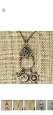 1928 Nautical Gold Charm Pendant Necklace Black Oval Wheel Signed