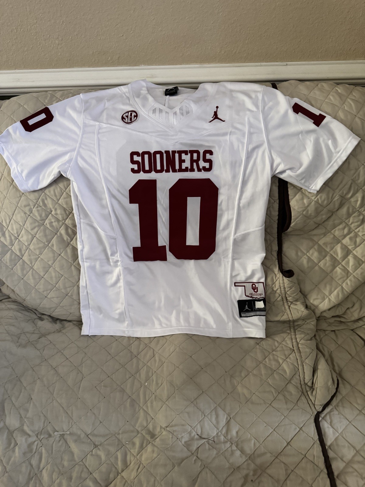 John Mateer Oklahoma Sooners White color Stitched Jersey #10 Size 2XLarge