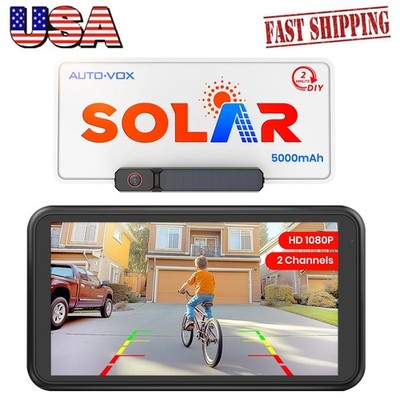 AUTO-VOX NEW 5'' 1080P 2CH Monitor Solar Wireless Backup Camera for Car Van SUV