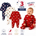 Baby George 3 Pack Christmas Sleepsuits 100% Cotton Soft Festive Santa Xmas Pud