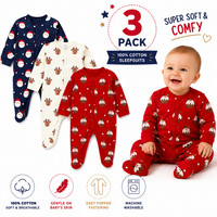 Baby George 3 Pack Christmas Sleepsuits 100% Cotton Soft Festive Santa Xmas Pud 