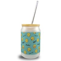Emoticon Trinkglas Mit Bambusdeckel Mit Spruch Smile