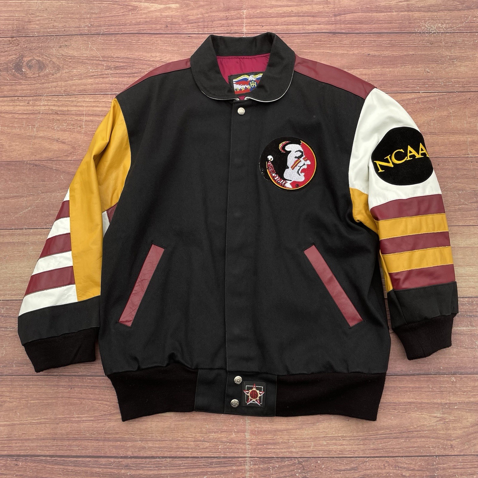 Vintage 90s Jeff Hamilton Florida State Seminoles NCAA Leather Jacket Mens Small