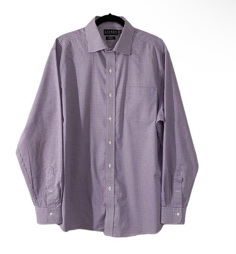 LAUREN RALPH LAUREN Men’s Black Label Purple White Gingham Check Slim Fit Shirt