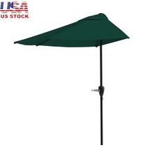 Half Round Patio Umbrella 9ft Crank Shade UV Resistant Steel Frame Hexagon New