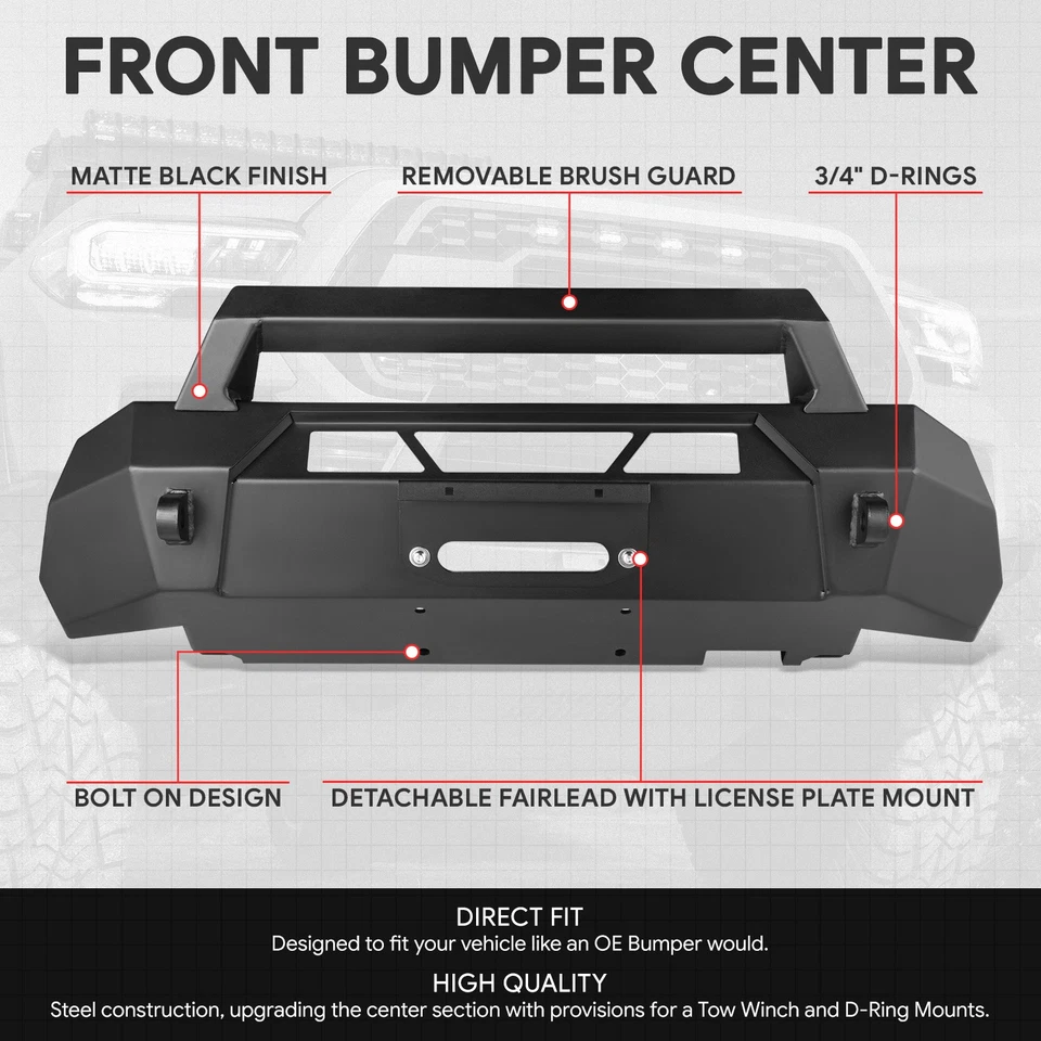 For 2016-2023 Toyota Tacoma Offroad Front Center Bumper w/ License Plate Mount - Image 2 of 4