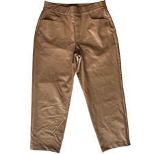 Spanx Faux Leather Straight Leg Shaping Pants Large Caramel Brown Womens