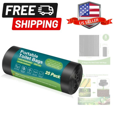 #ad 100 Drawstring Biodegradable Camping Potty Bags 8 Gallon Waste Bags for 5 8... $15.29