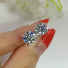 RARE 5.70 Ct White Diamond Stud Earrings In 14k Gold Certified Stunning Look