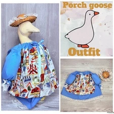 Vintage hand made porch goose outfit / clothes wicker hat and bird house dress