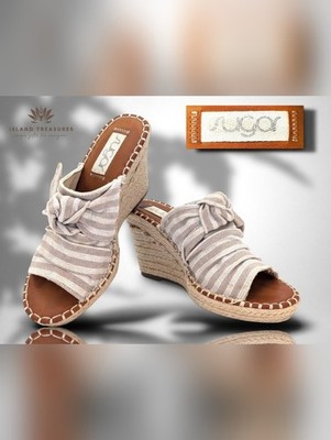 Sugar Hundreds Sz 10M Cream/Tan Canvas Knotted Bow Espadrille Wedge Mule