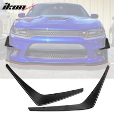 Fits 15-23 Dodge Charger SRT IKON Style Front Bumper Canards Matte Black PP 2PC