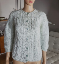 Vintage 1960s Seafoam Wool Mohair Cardigan Sweater Knit in Italy Women's Small