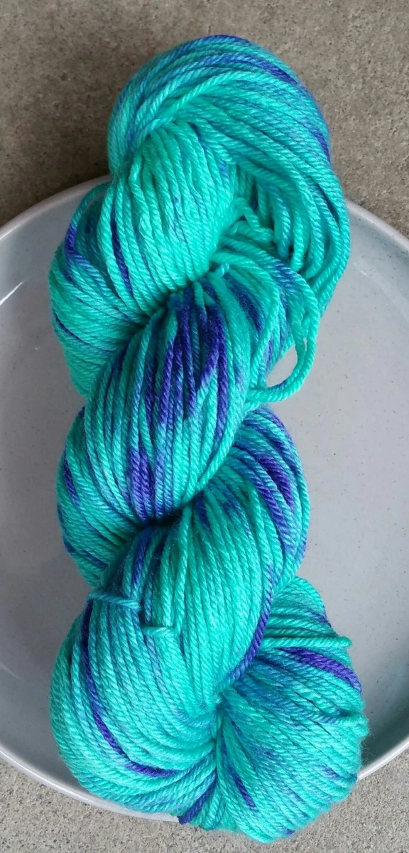 Hand Dyed 8ply Yarn, 100g 200m Variegated Aqua Violet Merino Nylon Silk